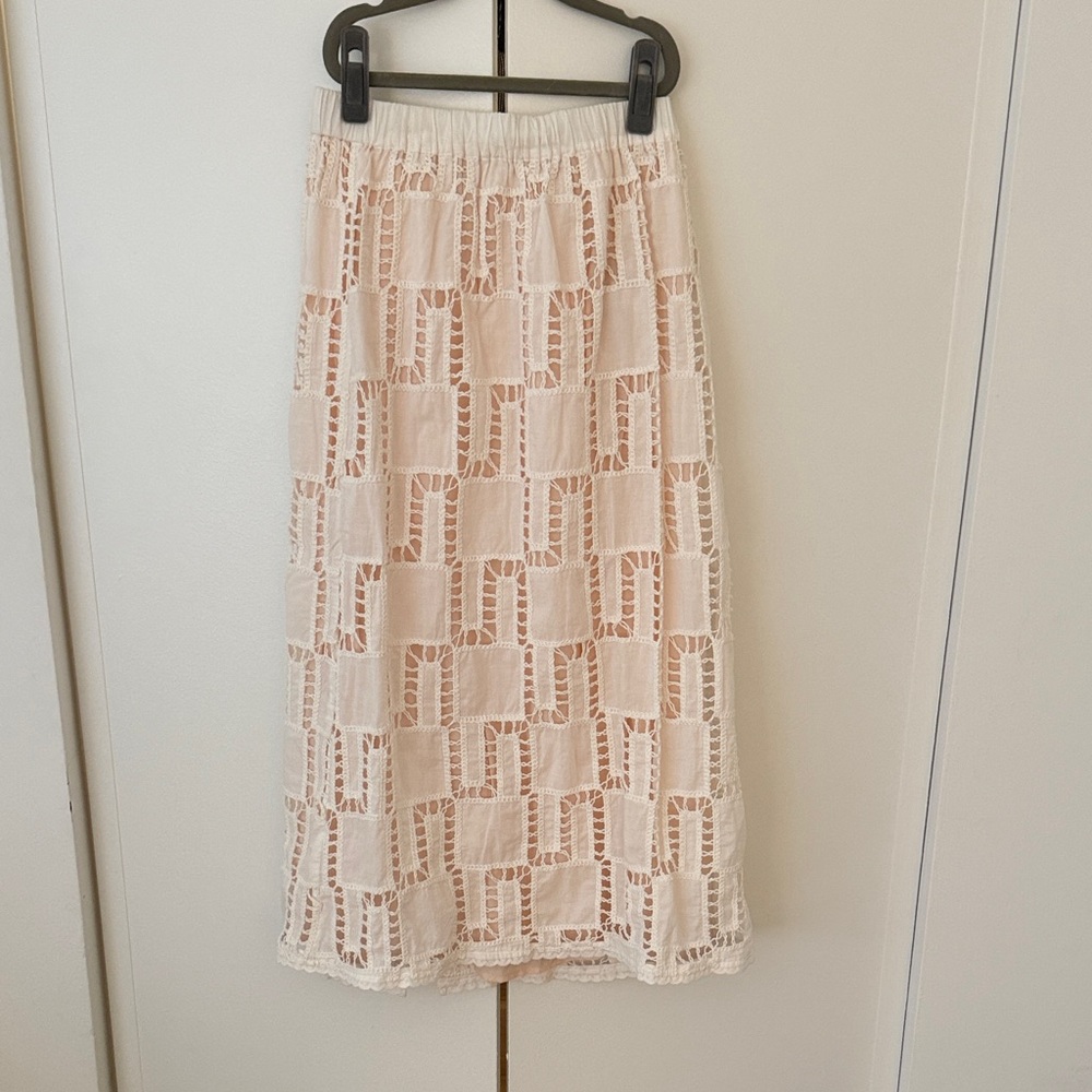 ba&sh Cream Geometric Lace Midi Skirt